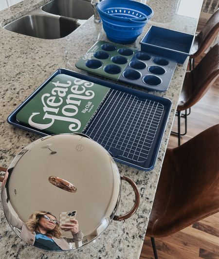 Loving our beautiful new products from @greatjones! We have The Saucy 8.5 inch pan, Holy Sheet non-stick pan, Big Chill cooling rack, stud-muffin 12-cup muffin tin, square-one 9x9 inch pan and the big steam all in blue! As a designer who loves quality products, Great Jones is a hit in our home! 

Great Jones
Cookware 
Home Goods



#LTKhome #LTKstyletip #LTKfindsunder100