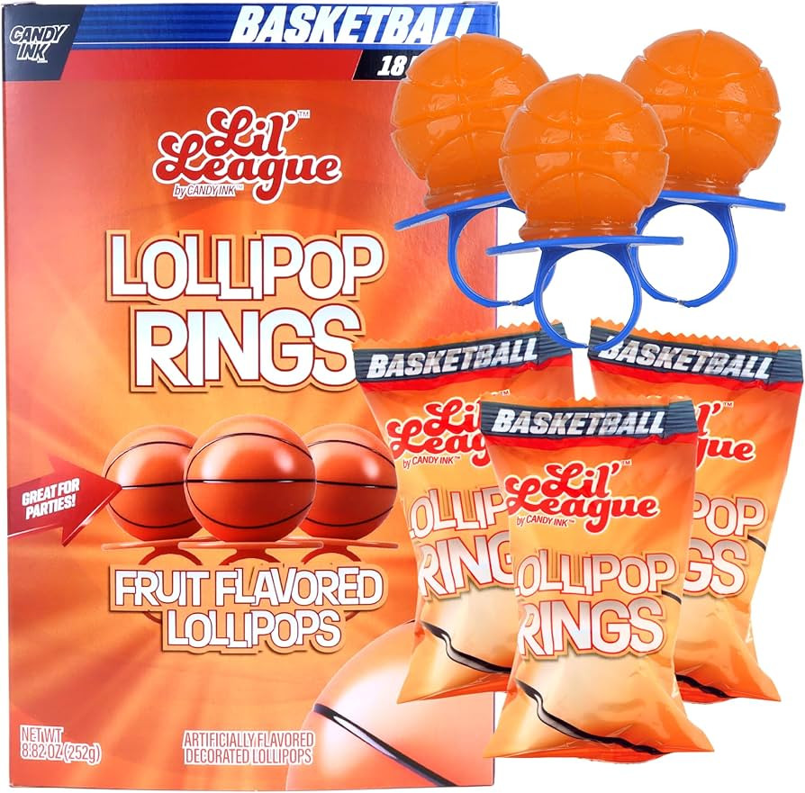 Lil League Basketball Lollipop Rings Party Favors, Sports Ball Shaped Candy Goodie Bag Fillers fo... | Amazon (US)