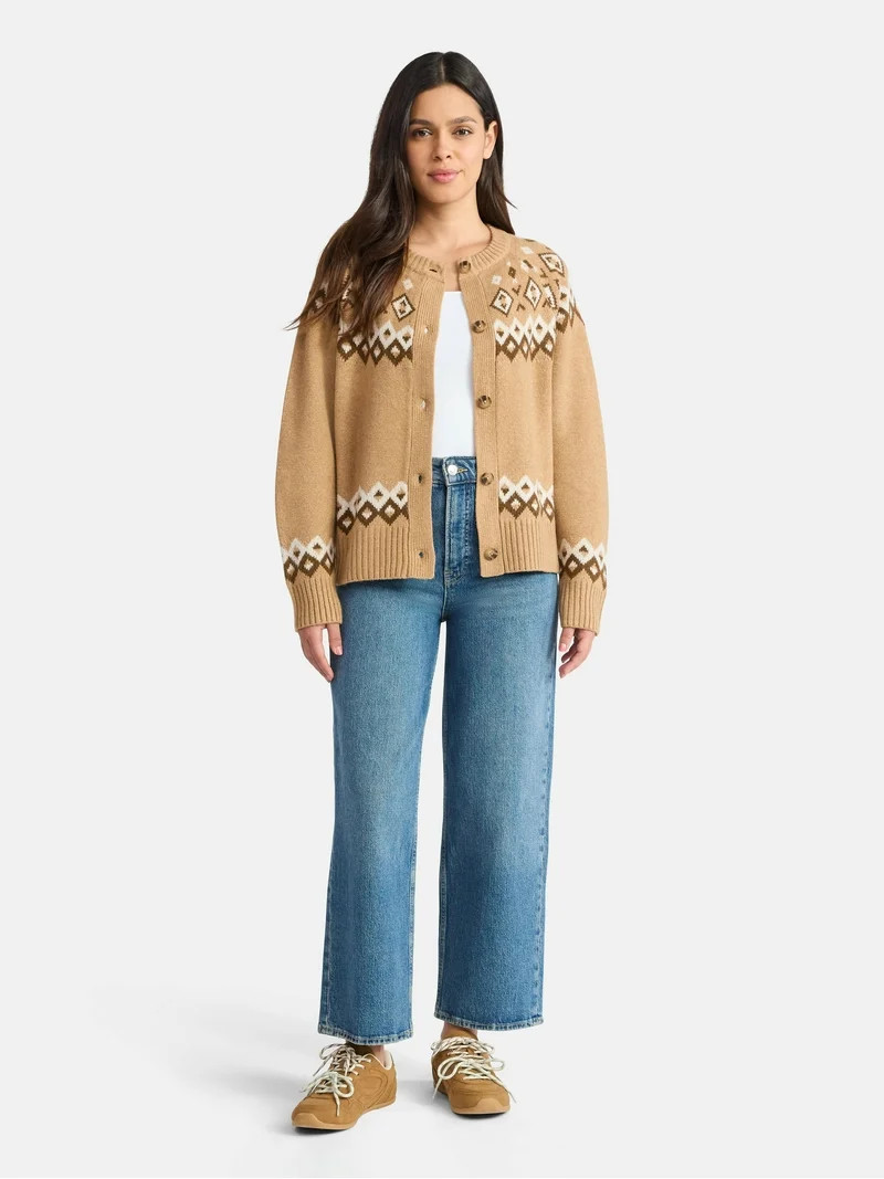 Time and Tru Women's Fair Isle Cardigan Sweater, Midweight, Size XS-XXXL | Walmart (US)