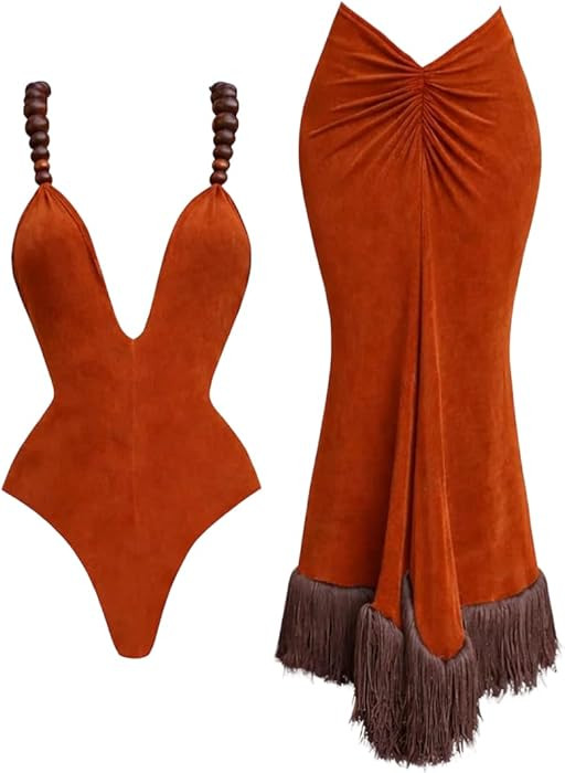 Women Push Up Bikini with Long Skirt Sexy Cut Out Bodysuit Beachwear | Amazon (US)