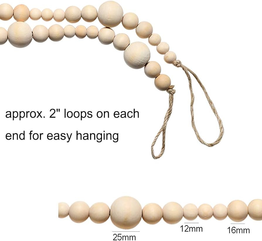 2PCS 86in Christmas Wood Bead Garland, Creative Wooden Beads Garland for Christmas Valentine‘s Day D | Amazon (US)