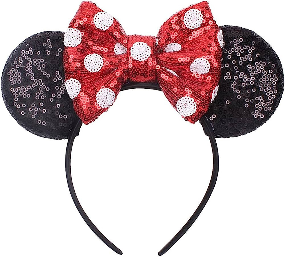 JIAHANG Mic Mouse Ear Headband Sequin Bow Costume Headwear Polka Dot Princess Headpiece for Women... | Amazon (US)