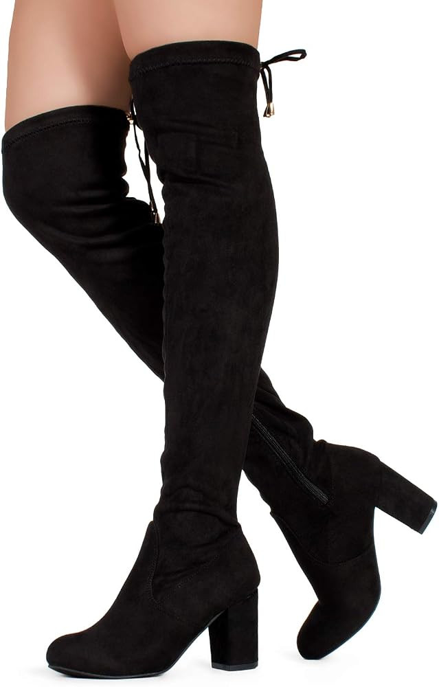 RF ROOM OF FASHION Chateau Women's Over The Knee Block Heel Stretch Boots (Medium & Wide Calf) | Amazon (US)