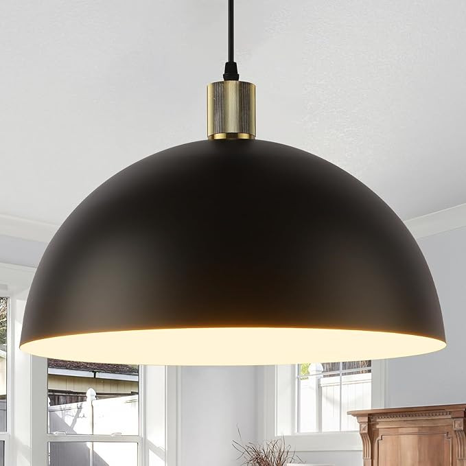 Black Pendant Light Fixtures, 15.7 Inch Large Dome Pendant Lighting Farmhouse Vintage Chandelier ... | Amazon (US)