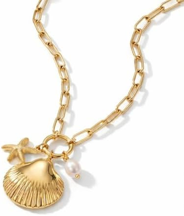 Mchic Charm Necklace for Women: Gold Chunky Necklace with Ocean/Fruit/Boho Theme Charms Vacation ... | Amazon (US)