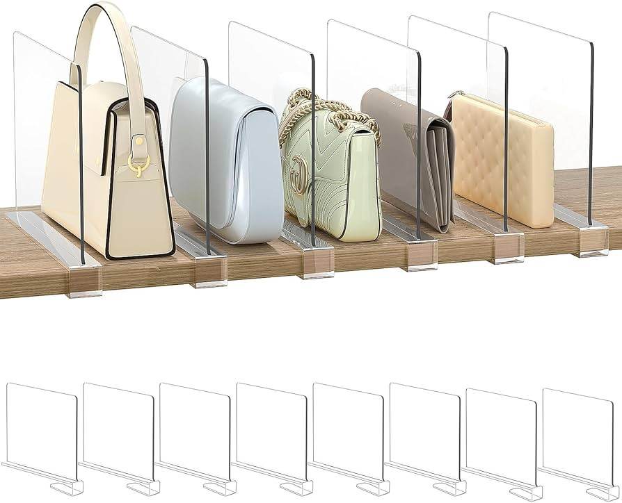 Shelf Dividers Purse Organizer for Closet: 8-Pack Acrylic Bag Storage Organizer for Handbags, Clu... | Amazon (US)
