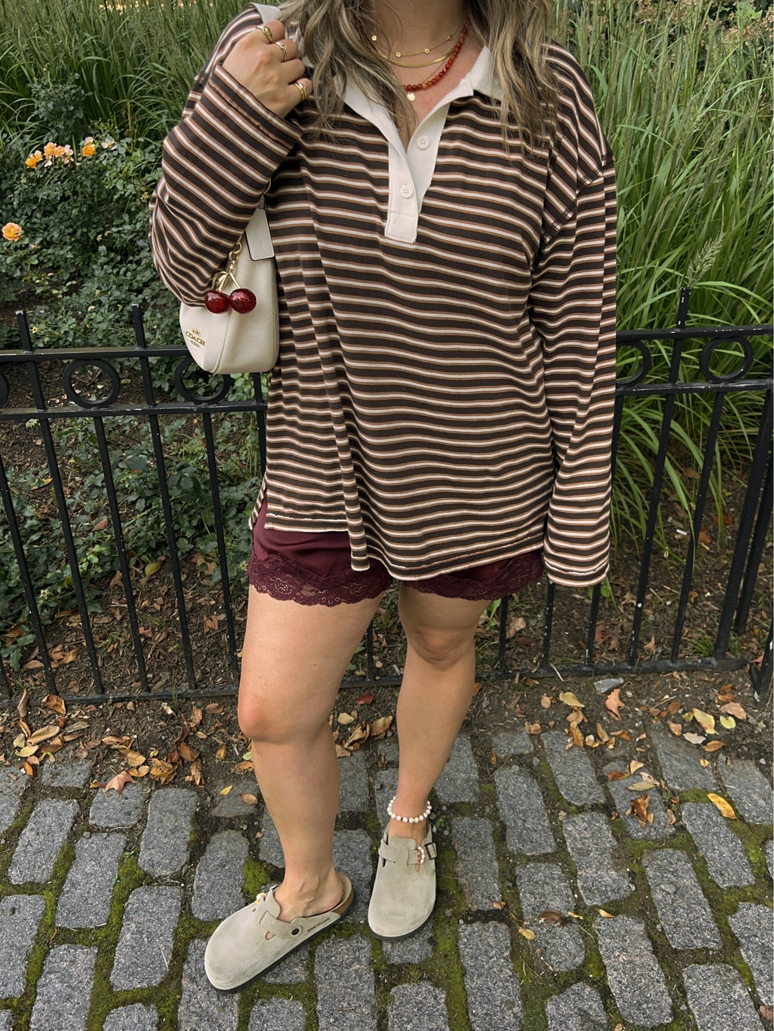 Fall ootd! Wearing L in the striped polo top and M in the lace shorts. I’m a 9.5-10 shoe and wear a 40 in the Birkenstock clogs

#LTKsale #LTKfall #LTKmidsize