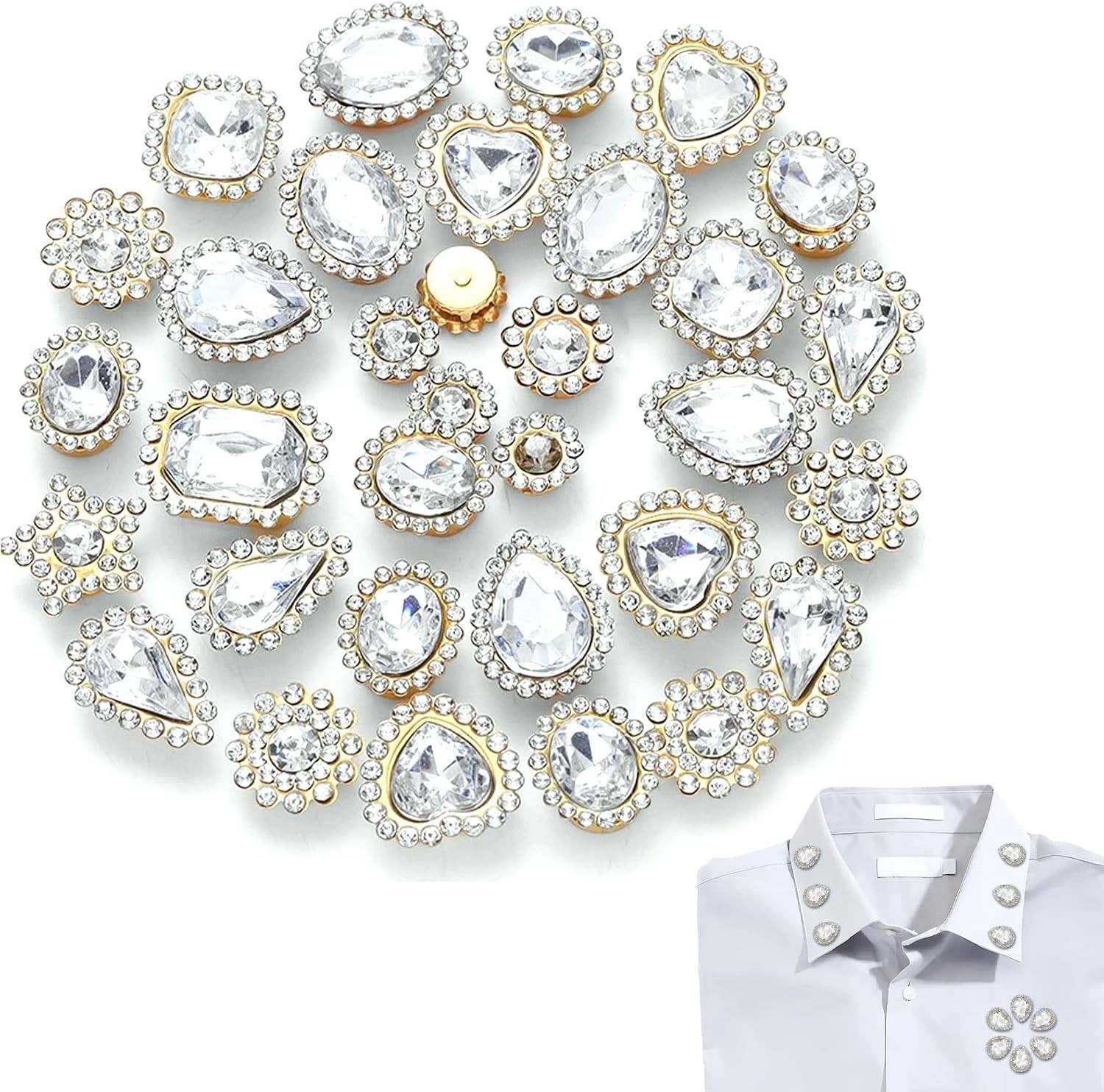Colorful Crystal Sew on Rhinestones 50pcs Mixed Shapes Crystal Glass with Metal Base Craft Jewels and Gems for Clothes Hats Jewelry Making DIY Accessories Decoration (White) | Amazon (US)