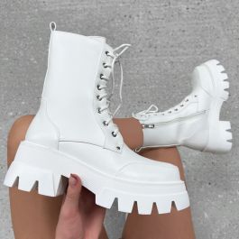 Kym White Lace Up Chunky Ankle Boots | Simmi Shoes