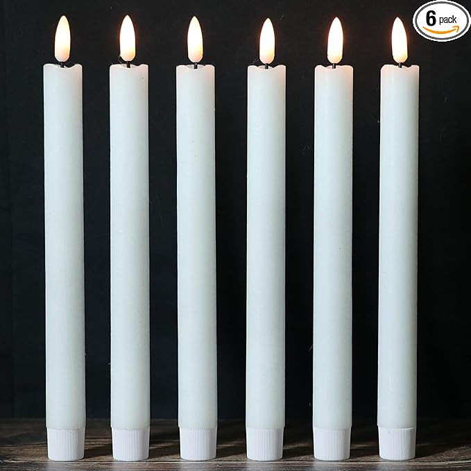 Wondise White Flameless Taper Candles with Timer, 6 Pack Battery Operated LED Flickering Real Wax... | Amazon (US)
