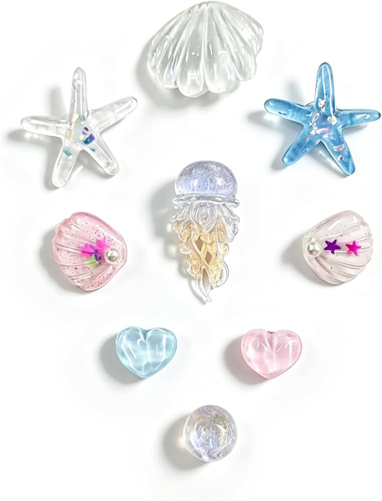Beach Resin Shoe Charms Set \u2013 Clear Blue Sea Star & Shell Jellyfish Clog Accessories Crystal... | Amazon (US)