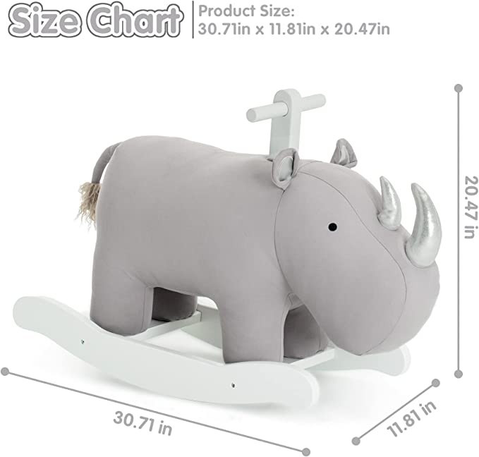 Baby Rocking Horse, Grey Rhino Baby Plush Rocker Toys,Kids Wooden Riding Horse, Gift for 1-3 Year... | Amazon (US)