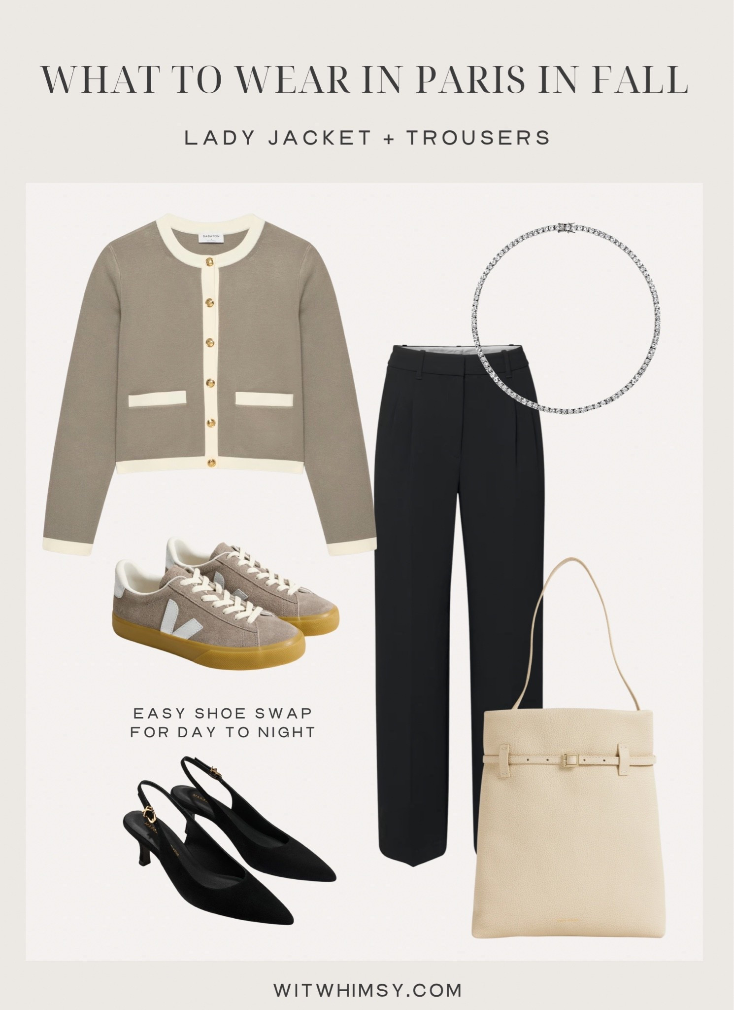 What to wear in Paris in the fall

Lady jacket
Trousers
Sneakers
Sling back heels 
Buckle tote

#LTKSeasonal #LTKTravel
