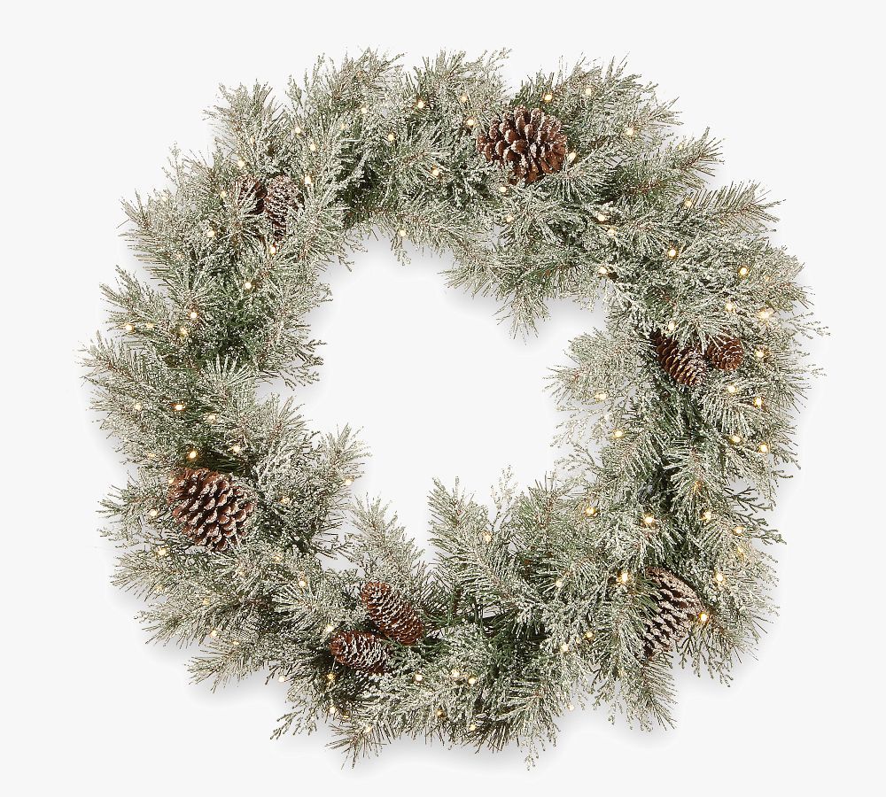 Pre-Lit LED Faux Mountain Spruce Flocked Wreath &amp; Garland | Pottery Barn (US)