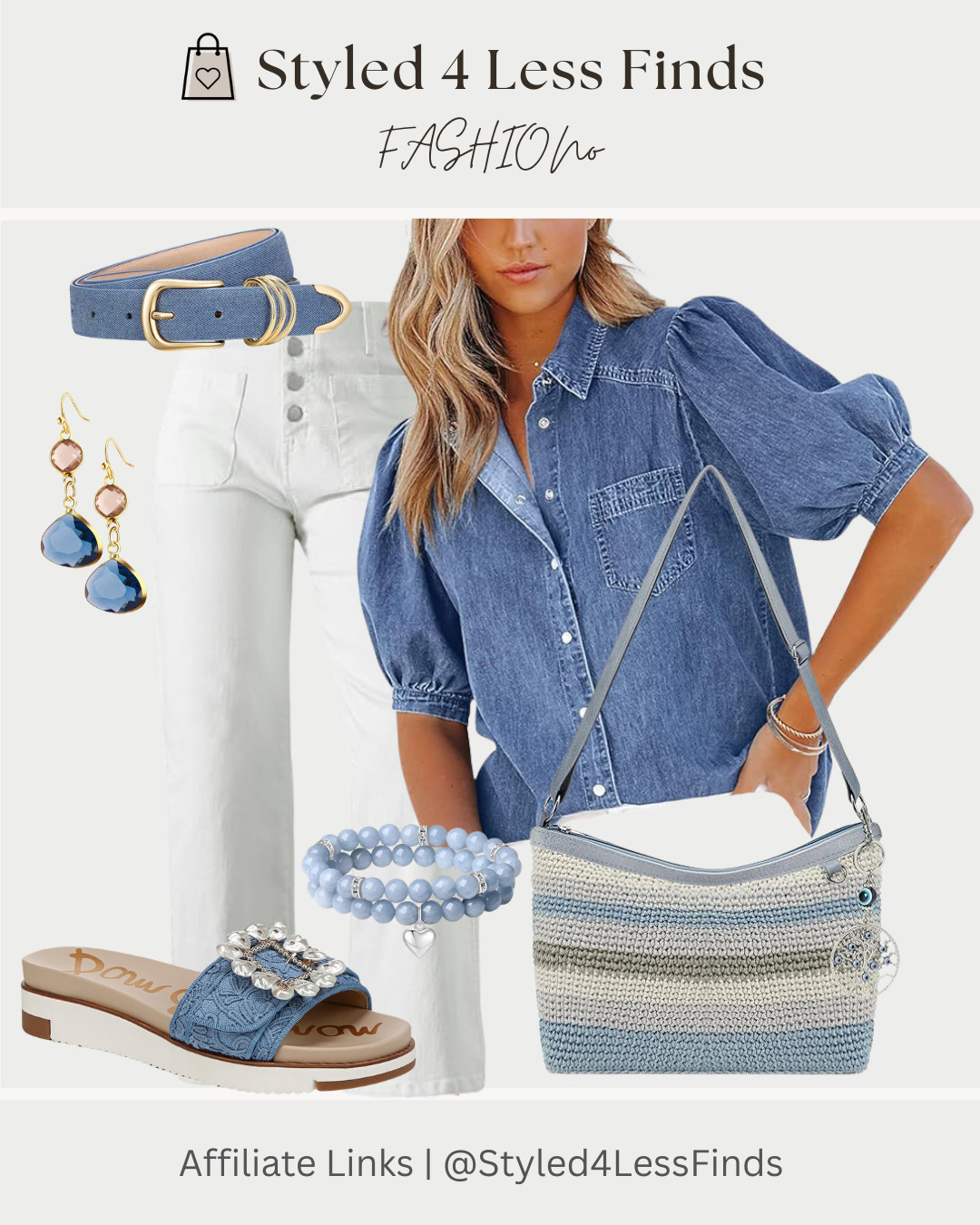 Denim on denim… but make it fresh for spring 💙✨

This puff sleeve chambray top paired with crisp white denim is such an easy, polished combo. I added soft blue accessories and gold accents to keep everything feeling light and pulled together.

Style Tip: When wearing denim on top, balance it with white or a lighter wash on the bottom to keep the look bright and flattering. Add a belt to define your waist and finish with coordinating accessories for that effortless, styled vibe. 

 #LTKcanada #LTKover50style #LTKstyletip