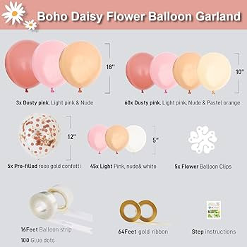 Boho Daisy Balloon Garland Retro Dusty Pink Blush Nude Light Pink Pastel Orange White Balloons Ro... | Amazon (US)