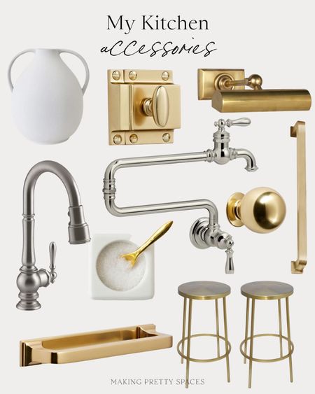 Shop my kitchen accessories! Kohler, kitchen, sink, pot filler, counter stools, gold kitchen, rejuvenation, picture light, vase, kitchen accessories 

#LTKfindsunder50 #LTKhome #LTKstyletip