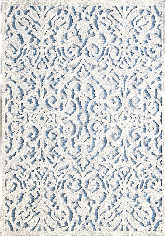 My Texas House by Orian Lady Bird Area Rug, 5'2" x 7'6", Natural/Harbor Blue | Amazon (US)