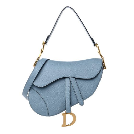Grained Calfskin Saddle Bag With Strap Horizon Blue | FASHIONPHILE (US)