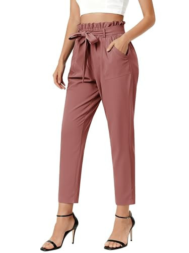 GRACE KARIN Women's Tie High Waisted Work Pants with Pockets Pink 2XL | Amazon (US)