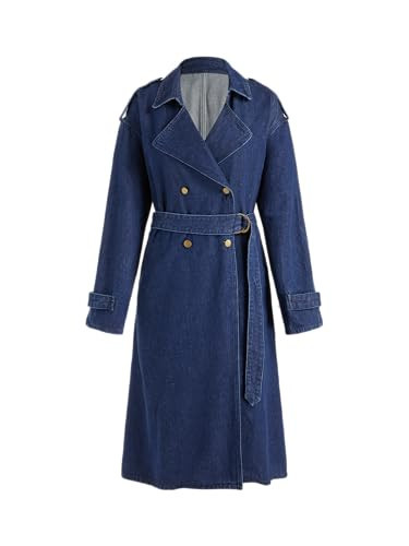 CIDER Trench Coat Women Denim Long Sleeve Jean Jackets Double-Breasted Fall Outfits: Blue, L | Amazon (US)