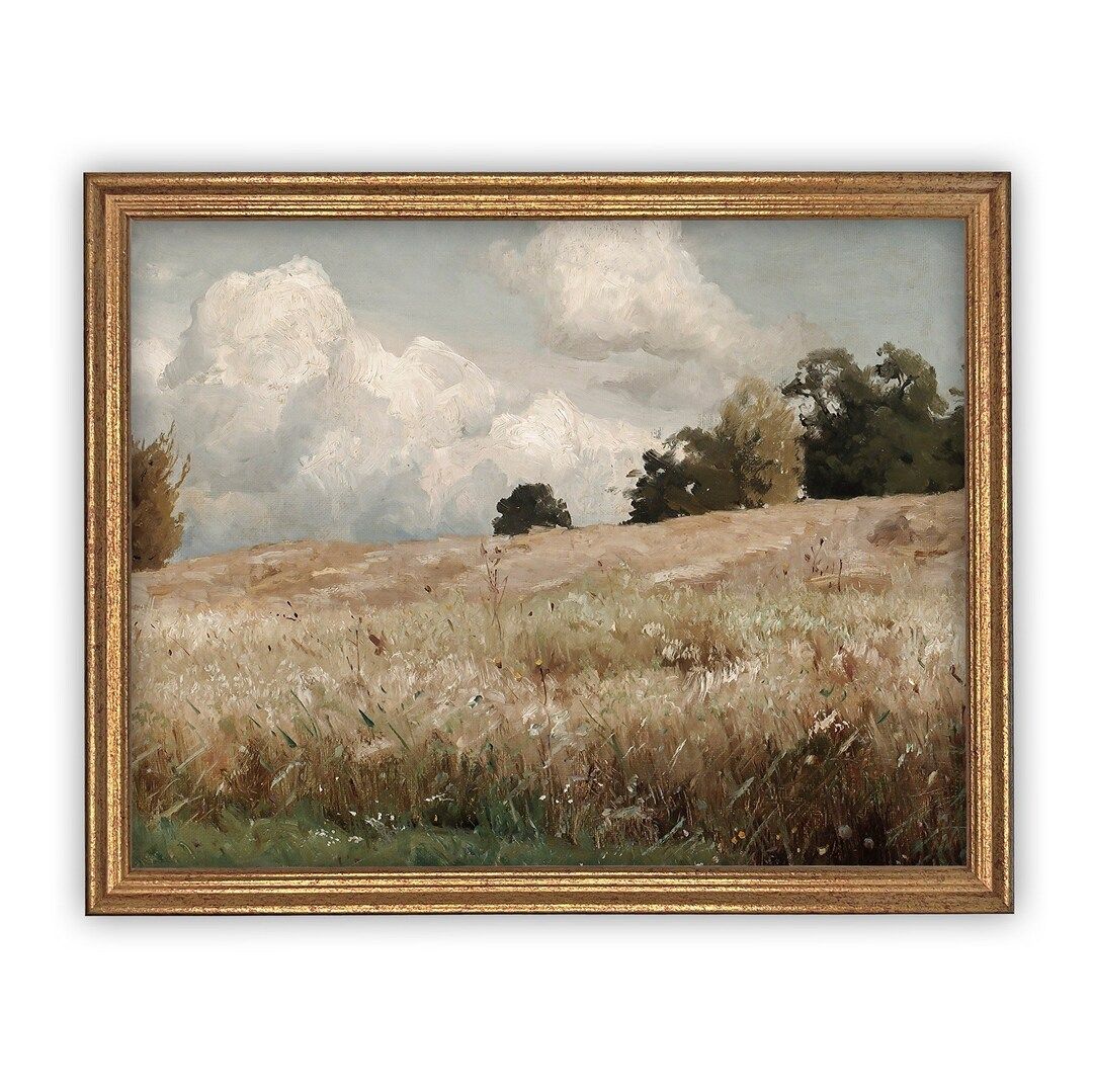Vintage Framed Canvas Art  // Framed Vintage Print // Vintage Painting // Vintage Landscape Meado... | Etsy (US)