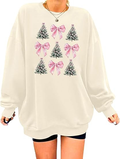 Christmas Sweatshirts for Women Coquette Bow Christmas Sweatshirt Xmas Tree Shirt Holiday Party C... | Amazon (US)