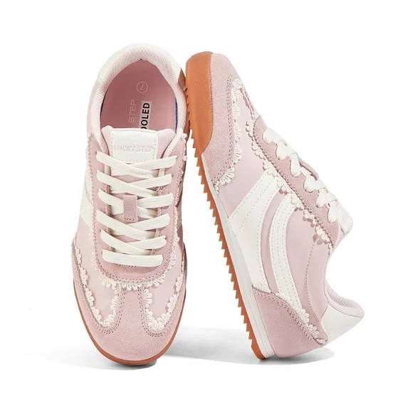 LUCKY STEP Retro Sneakers Thin Sole Lace up Lightweight Casual Shoes,Pink,Womens | Walmart (US)