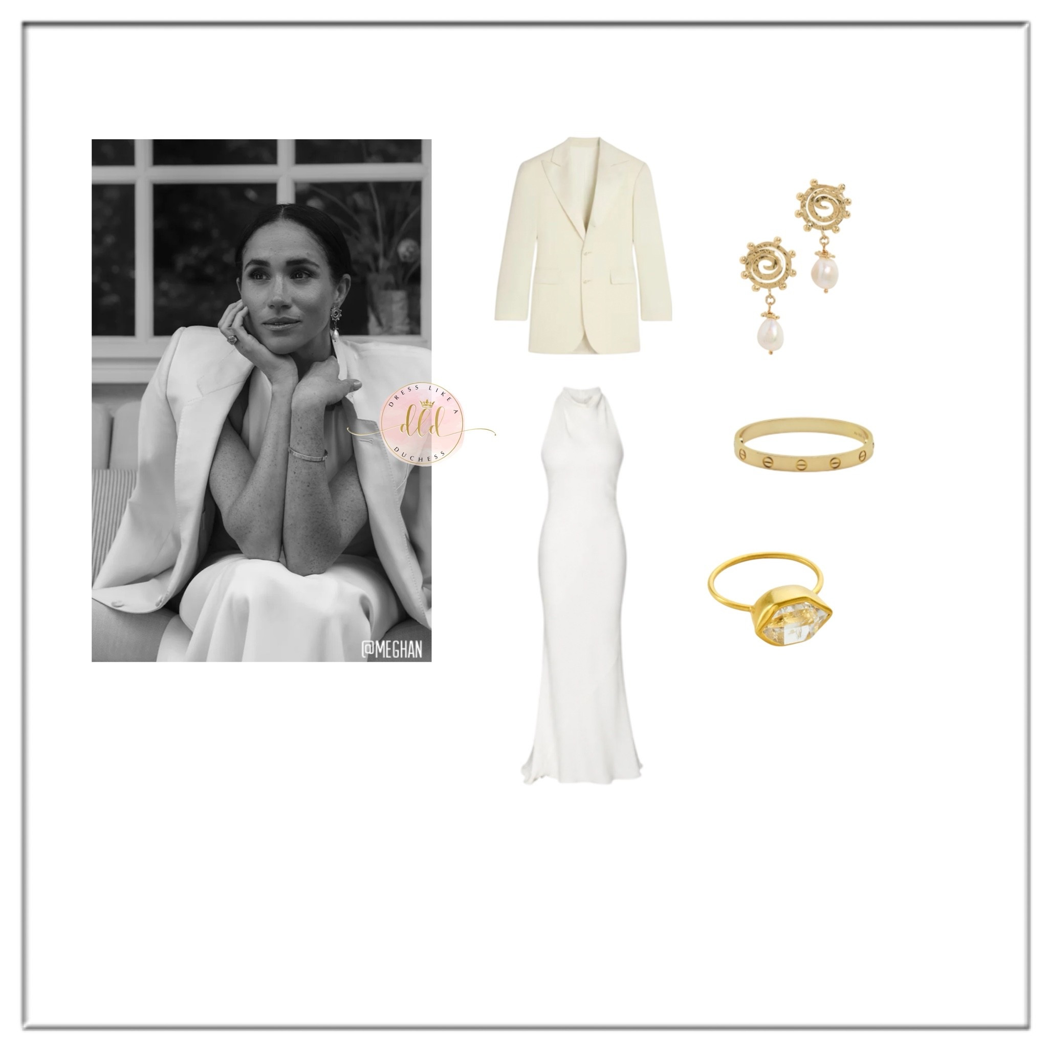 5/11/26 Meghan Markle in Oscar de la Renta dress + Celine Colonne jacket + Ulla Johnson earrings