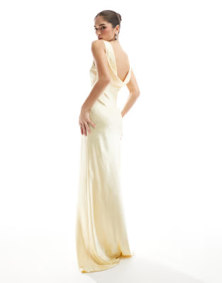 Six Stories Bridesmaid cowl back satin maxi dress in lemon | ASOS | ASOS (Global)
