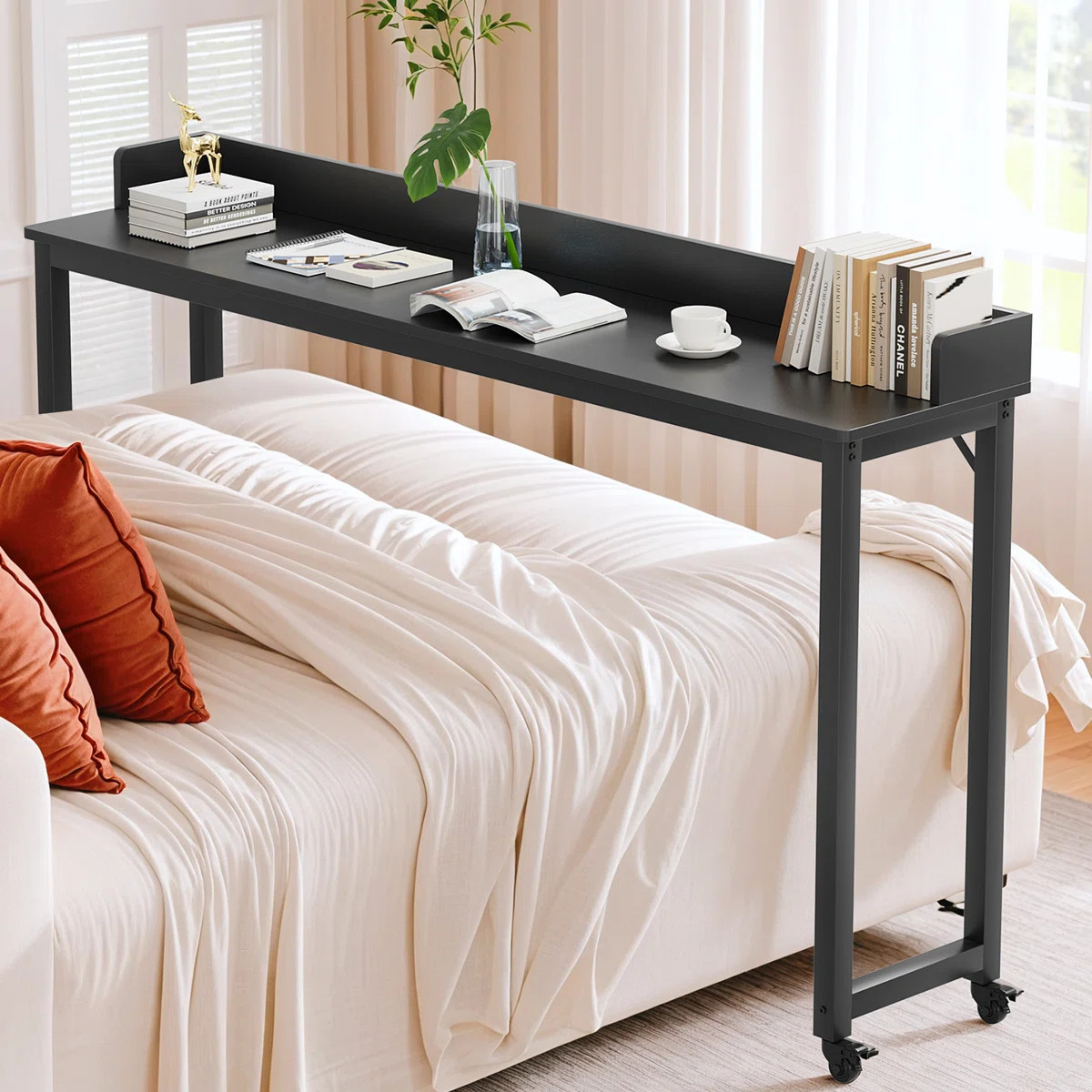 Dakera 70.8'' W Overbed Table with Wheels, Rolling Bed Desk, Writing Desk for Queen/Full Size Bed... | Wayfair North America