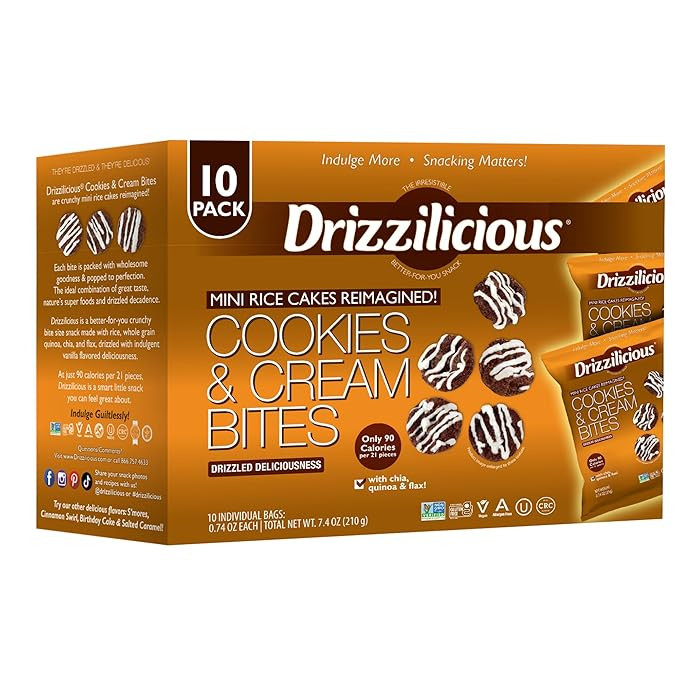 Drizzilicious Mini Rice Cakes Cookies & Cream - Rice Crisps, Healthy Snack for Adults and Kids, F... | Amazon (US)