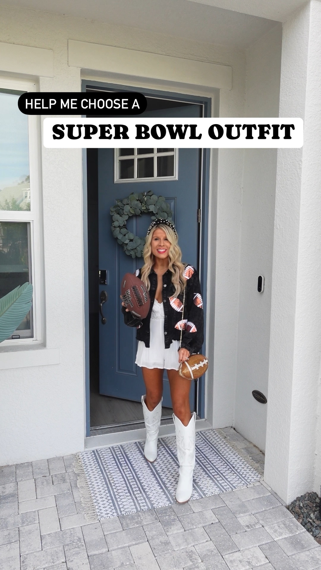 Football Game Day or Super Bowl Outfits 🏈✨ These outfits come in many colors, so you can match your football team on game day! Shop now to get these Amazon outfits in time for Sunday Funday!

The first game day outfit I put on the football jacket over my favorite white romper and paired it with some white cowgirl boots. This football jacket comes in a variety of team colors and neutral options. This outfit is giving the ultimate football fan girl vibes with the adorable football accessories. The headband with football embroidery comes in a variety of colors as well as the game day beaded bracelet stack. The sequin football purse makes this outfit perfect for every football girly girl. 

This next game day outfit is a cute casual look. I paired a “game day” sweatshirt with my favorite pair of lightwash distressed jeans and classic white vans. This football sweatshirt comes in a variety of colors, so you can match your favorite team. It is full length but I chose to crop it by tucking it into my bra. 

The next game day outfit is perfect for later in the football season when the weather is a little chillier. I paired a “game day” sweatshirt with leggings. This football sweatshirt is full length and legging friendly, but I cropped it a little by tucking it into my bra. I layered a cropped puffer vest on top to stay cozy while tailgating. I added a baseball hat that matched my sweatshirt for a sporty look  


#LTKStyleTip #LTKSeasonal #LTKFindsUnder50