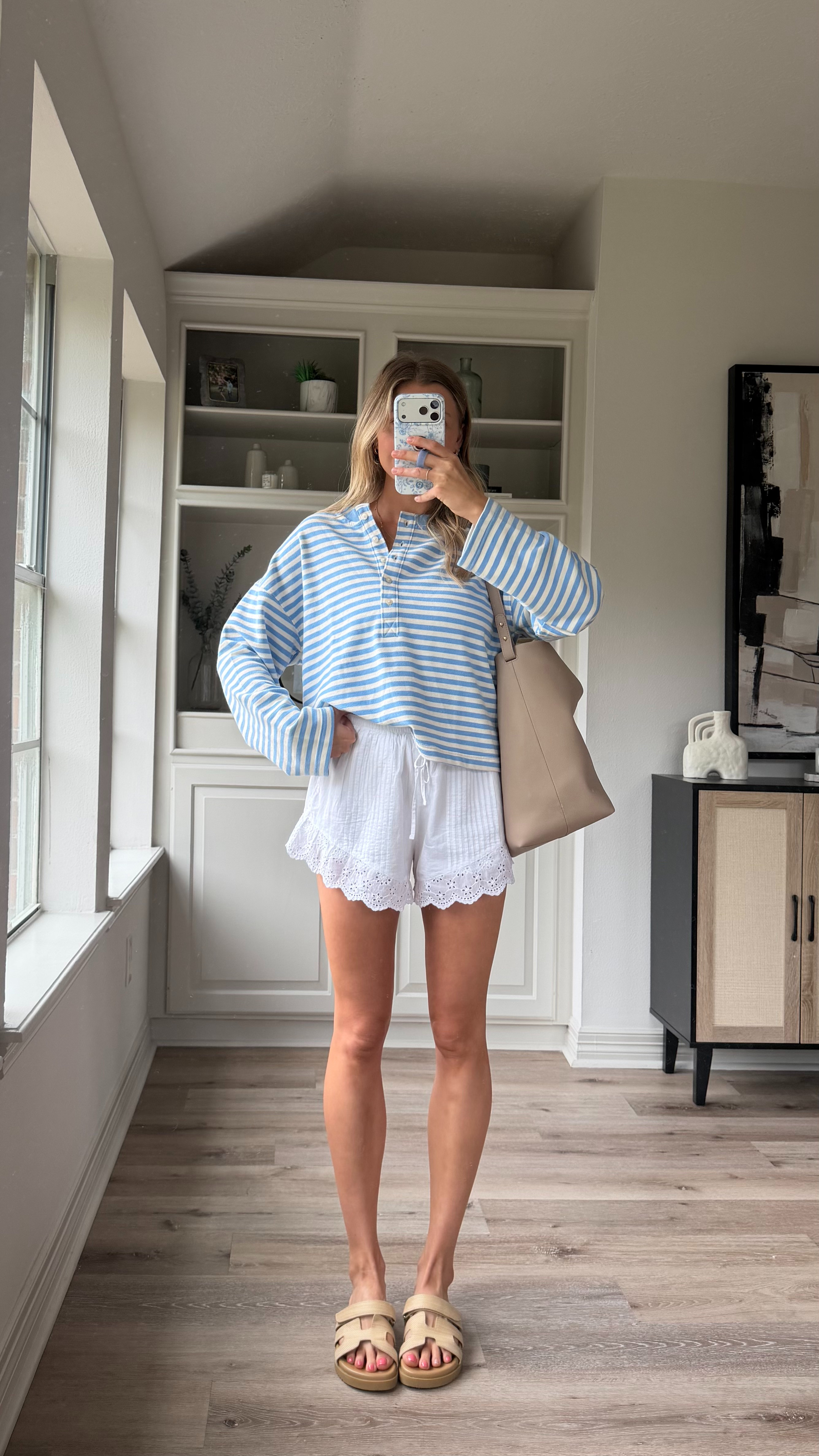 Casual cute summer mom ootd | S in striped top, S in shorts  

 #LTKootd #LTKmomlife
