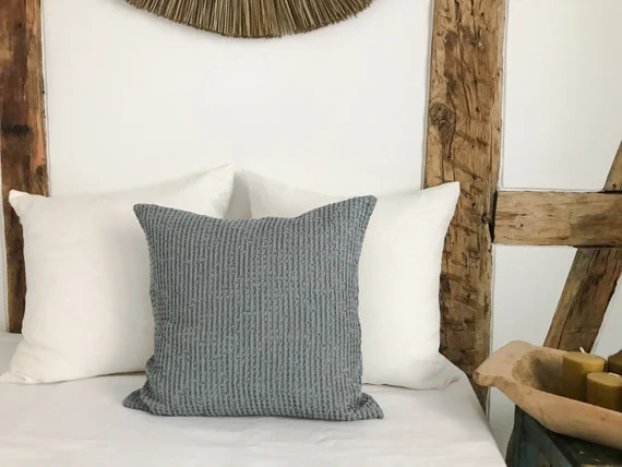 Waffle Linen Throw Pillow Case in Dusty Blue/pillow - Etsy | Etsy (US)