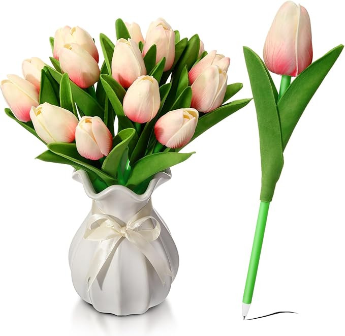 100 Pcs Fake Tulip Flower Pens Gifts, 0.5mm,artificial Flower Ballpoint Pens,PU Tulips Easter Spr... | Amazon (US)