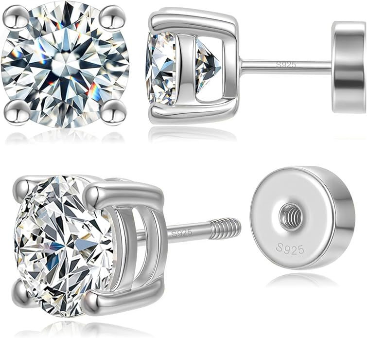 Flat Back Moissanite Stud Earrings for Women Men, 0.2ct-2ct Poke-Free Flatback Comfortable for Sl... | Amazon (US)
