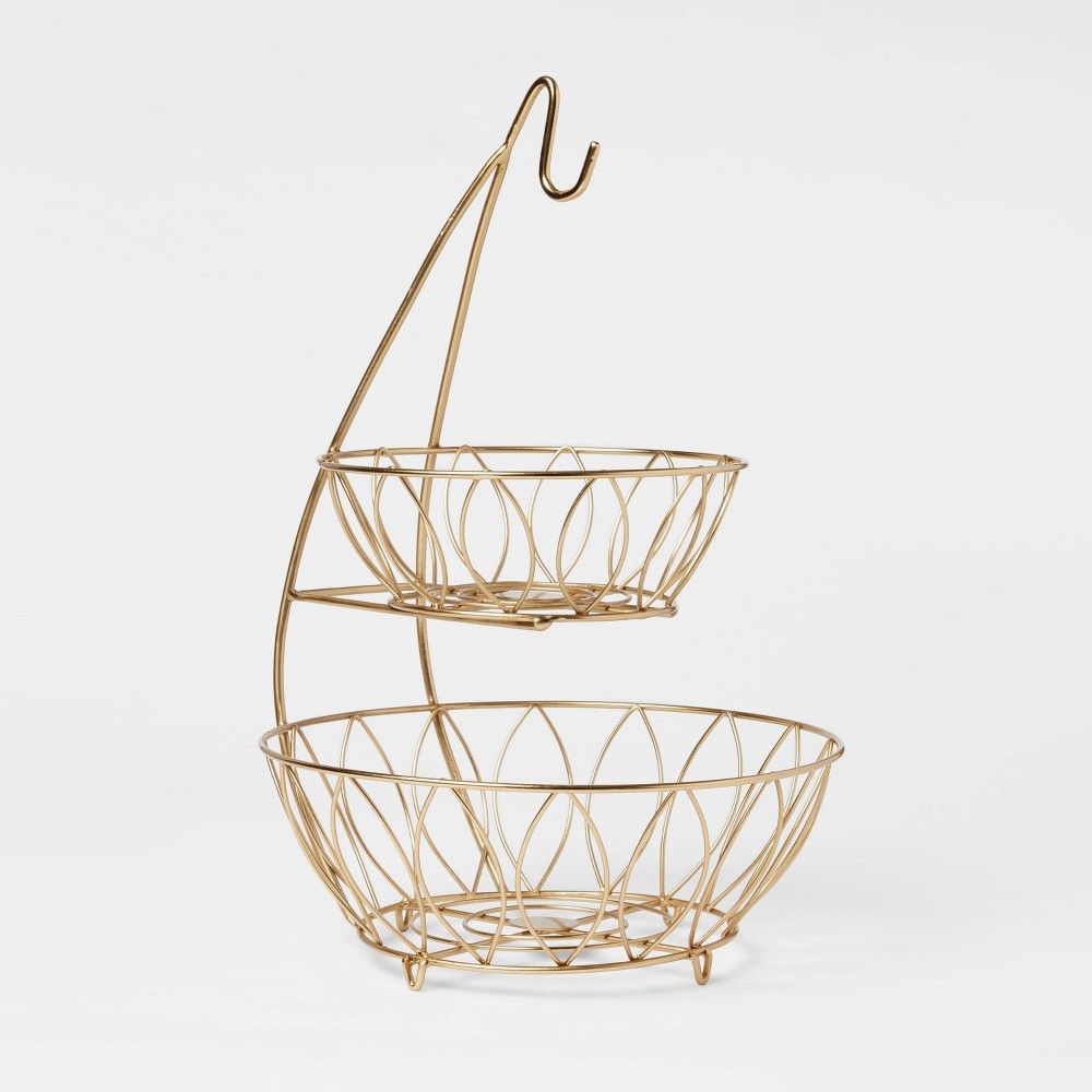 Iron Wire 2-Tier Fruit Basket with Banana Hanger Gold - Threshold | Target