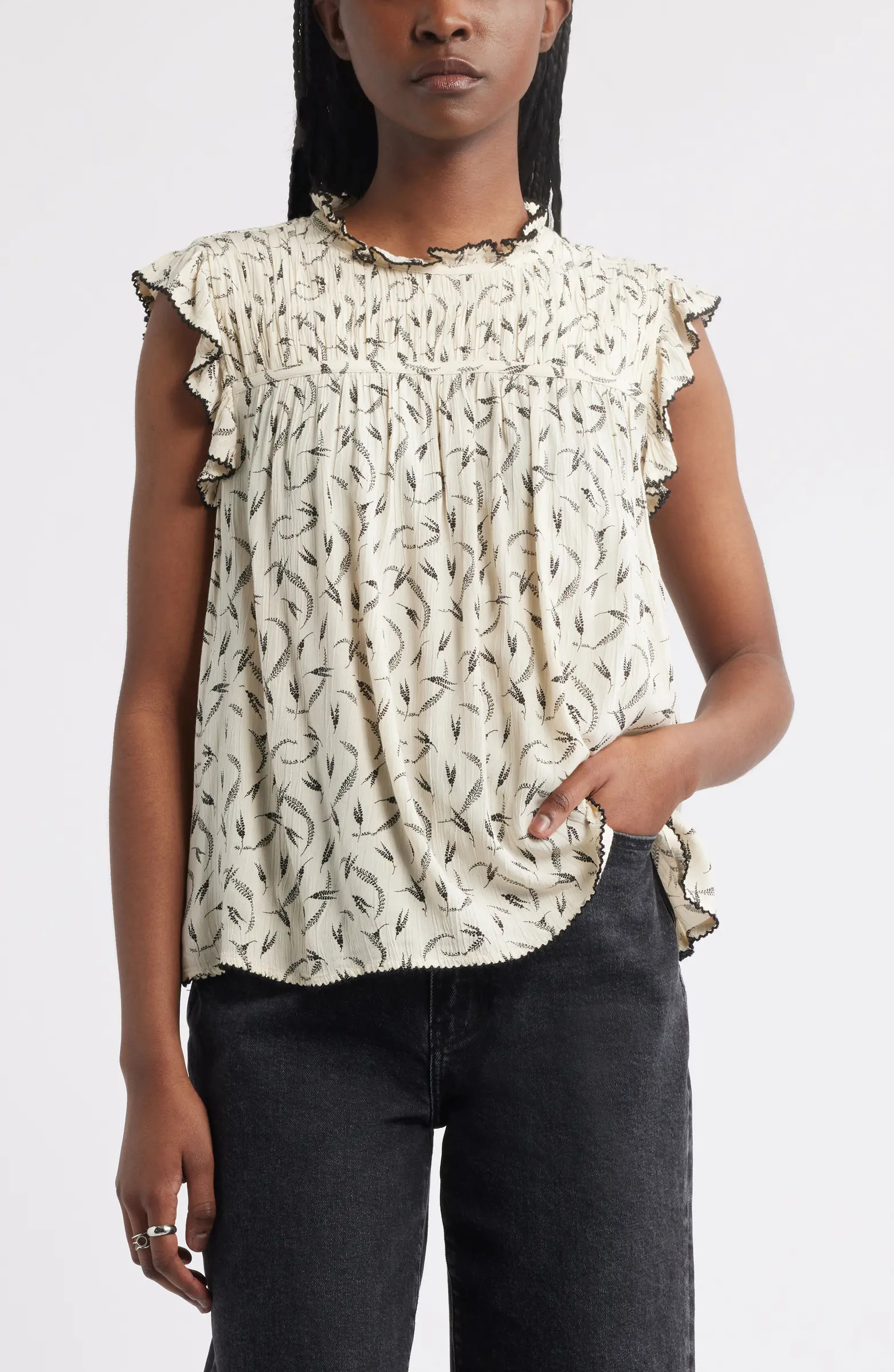 Treasure & Bond Shirred Ruffle Sleeve Top | Nordstrom | Nordstrom