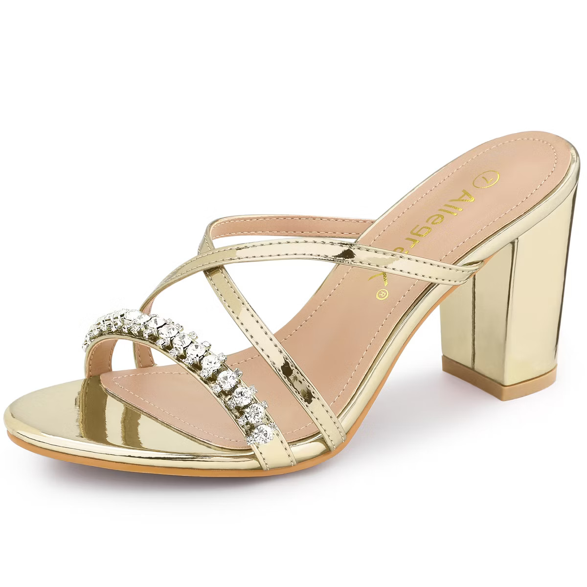 Allegra K Women's Crisscross Strap Rhinestone Block Heel Slide Sandals | Target