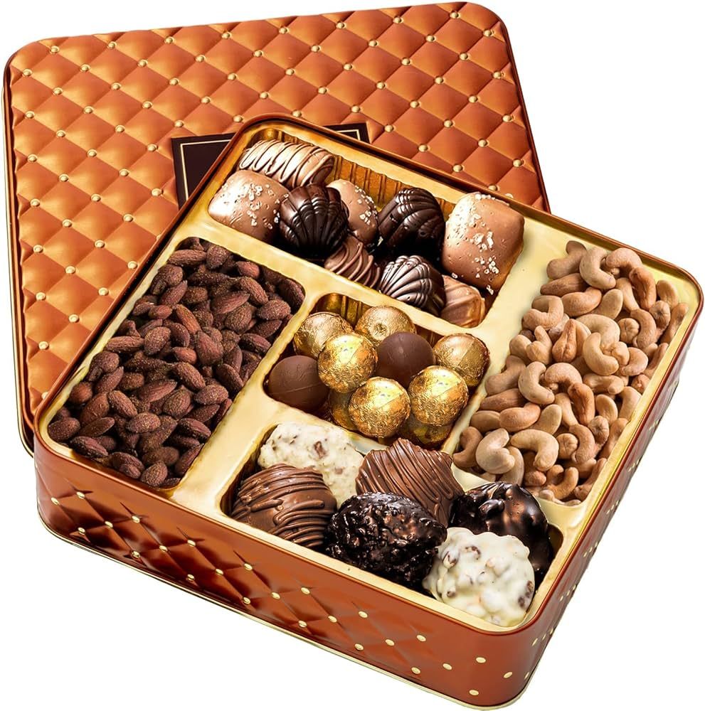 Assortment Gift Basket- Chocolate and Nuts Gift Tin for Fast Prime Delivery- Gourmet Snack Variety P | Amazon (US)