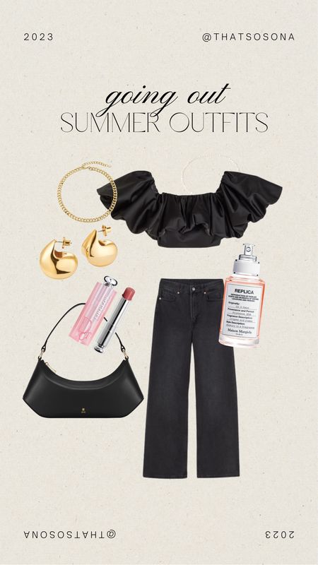 July outfit ideas, off-the-shoulder flounced top, wide leg jeans, gold puff earrings, mini shoulder bag

#LTKstyletip #LTKFind #LTKsalealert