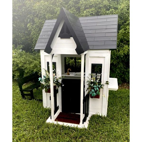 Oceano 2MamaBees 68'' W x 9'' D Indoor / Outdoor Solid Wood Playhouse with Kitchen | Wayfair North America