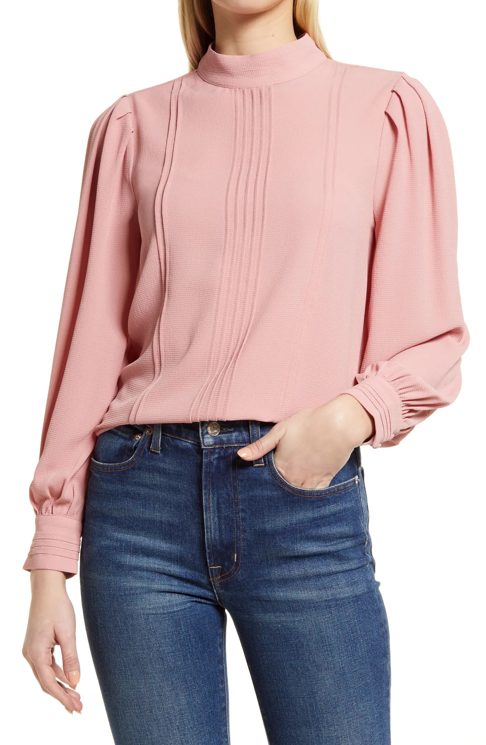 CeCe Band Collar Pleat Chiffon Blouse | Nordstrom | Nordstrom