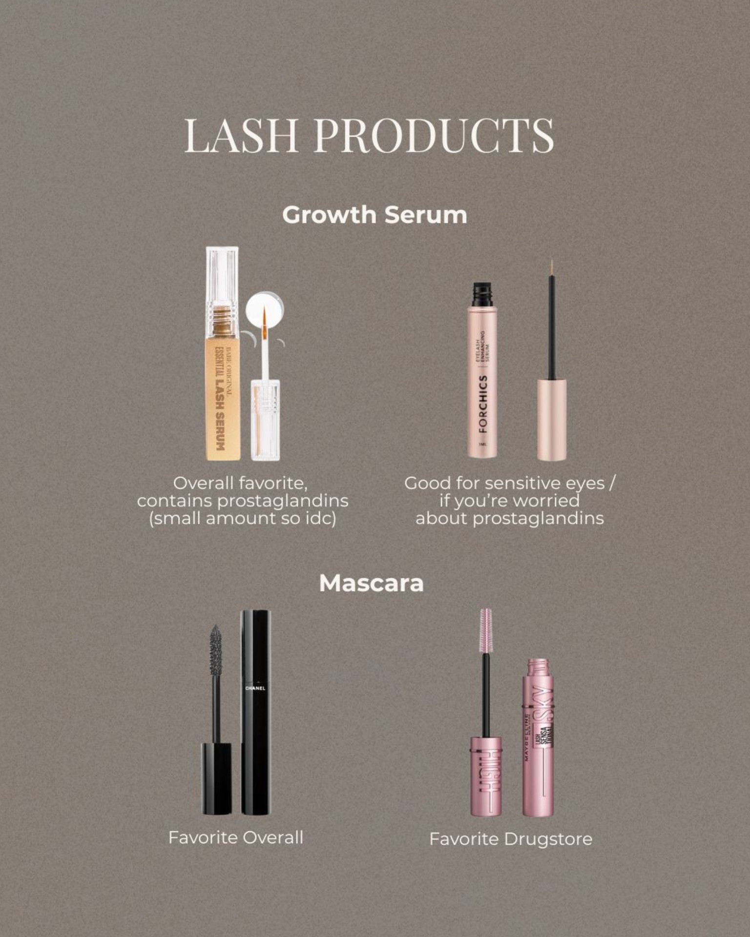 Eyelash favorites 

Babe original lash serum 
Forechis lash serum 
Chanel mascara 
Maybelline sky high mascara 


#LTKBeauty #LTKgrwm