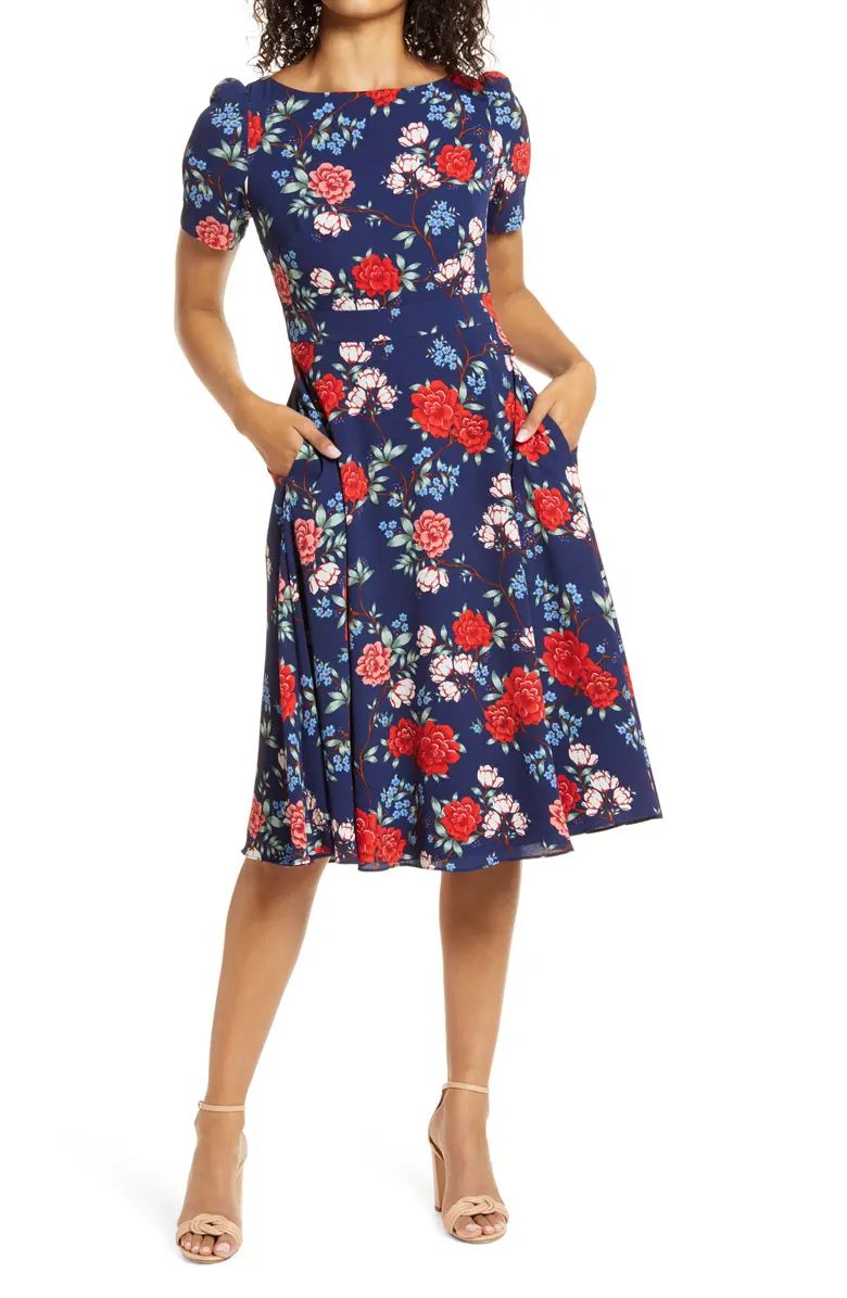 Floral Crepe A-Line Dress | Nordstrom