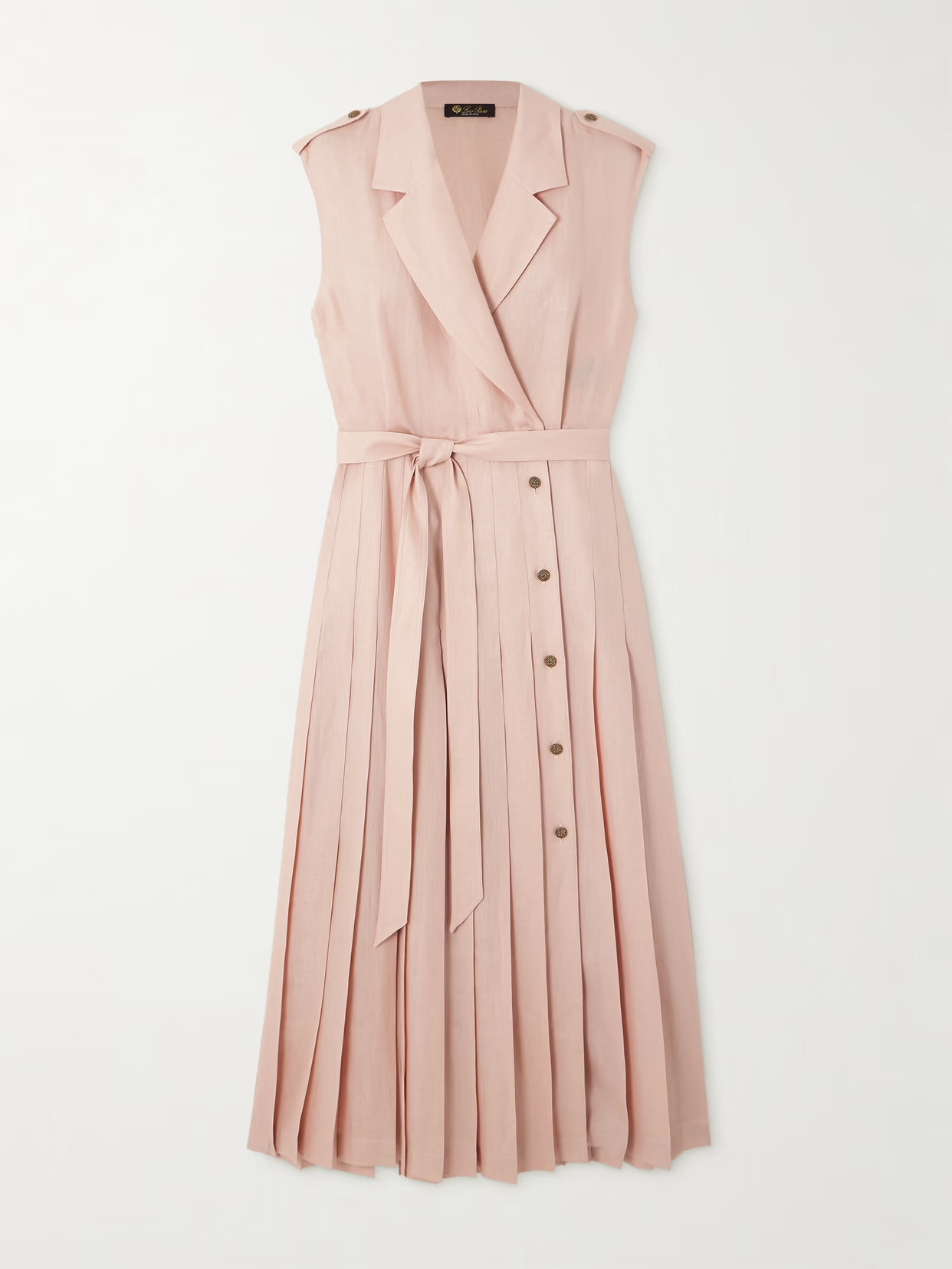 Loro Piana - Bryce Belted Pleated Linen Midi Wrap Dress - Pink | NET-A-PORTER (US)
