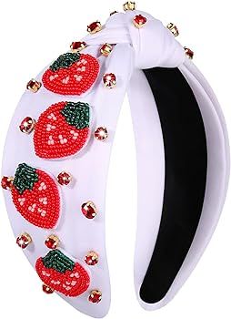 GLBCC Strawberry Headband Rhinestone Beaded Strawberry Knotted Headband Boho Spring Summer Fruit ... | Amazon (US)