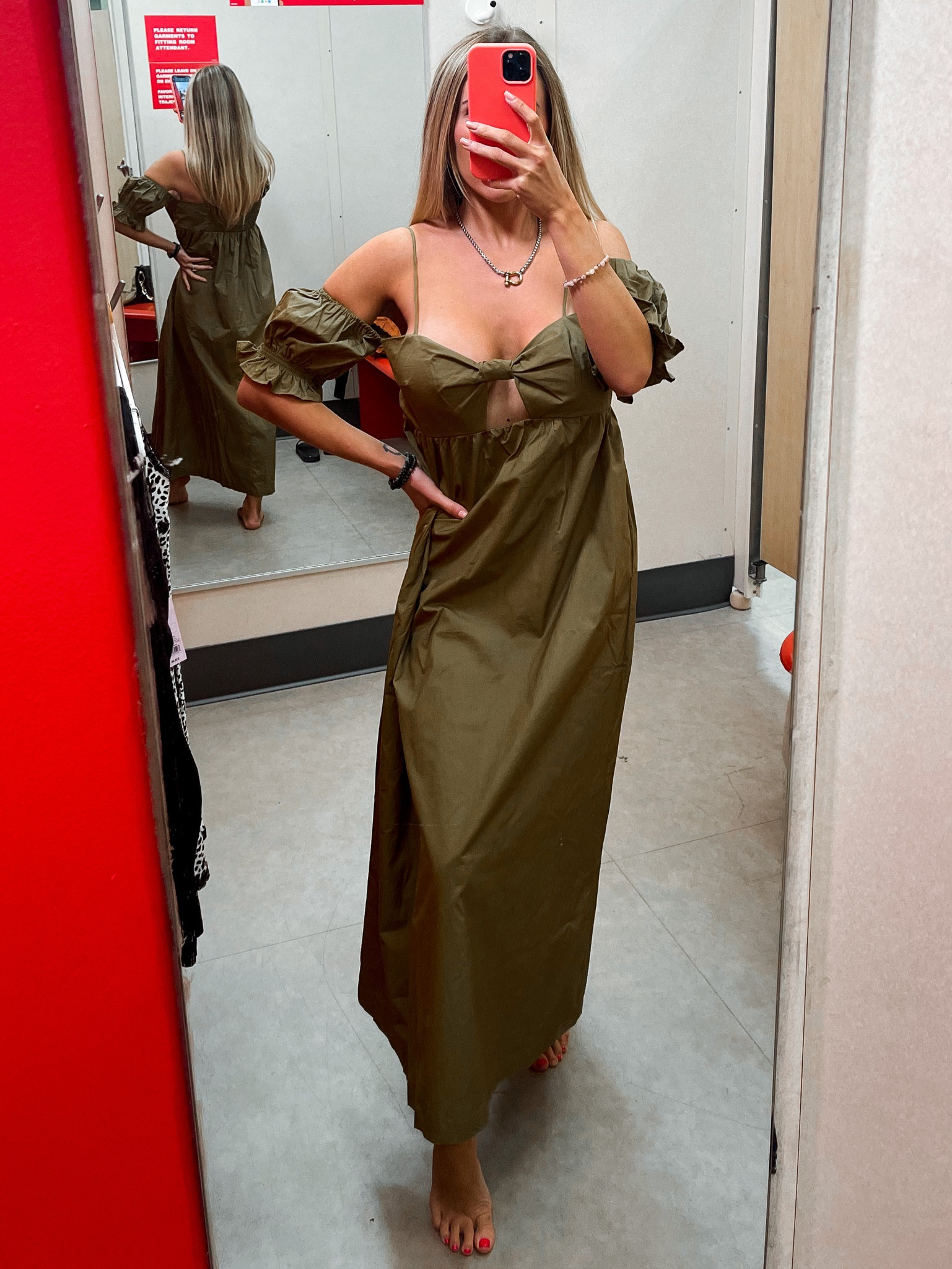 Gorgeous fall maxi cut out off shoulder boho bohemian style target  dress in olive green - wearing size medium but would purchase small. True to size - on sale for $29

#LTKstyletip #LTKunder100 #LTKunder50