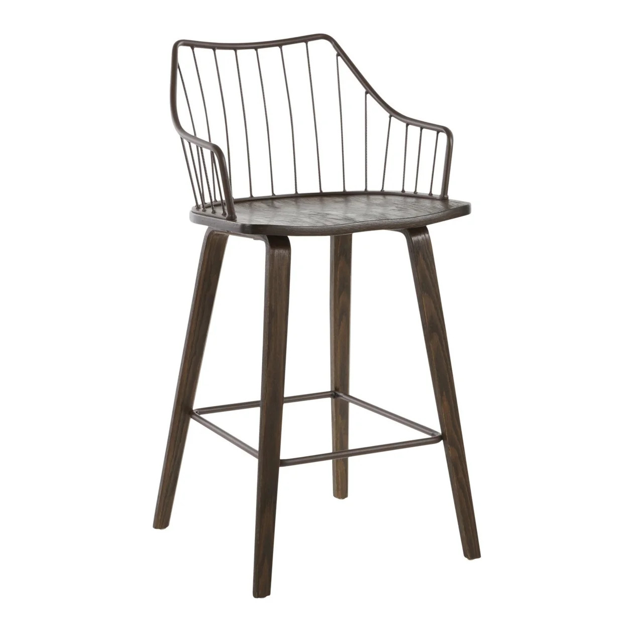 Winston Farmhouse Counter Stool in Dark Walnut Wood and Brown Metal by LumiSource | Walmart (US)
